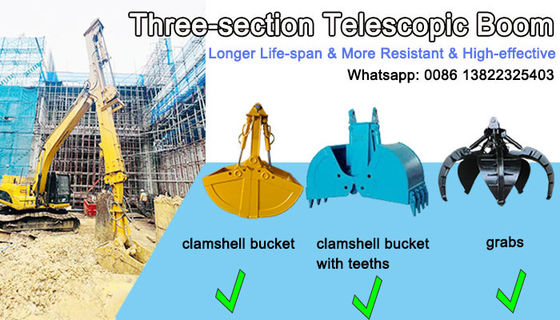 30m 35m Long Reach Clamshell Telescópico Braço Excavador de Seção Três Braço Dipper