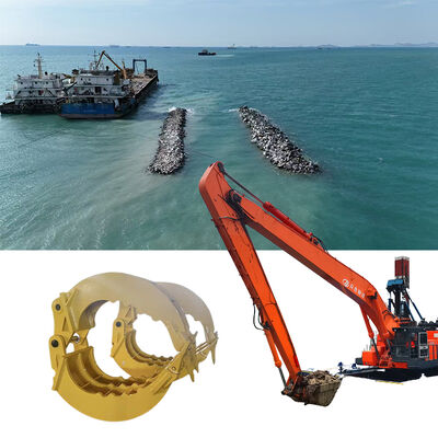 Braço de escavadeira de longo alcance com garra de pedra para serviço pesado — solução ideal para aterros de rios e obras de barragens