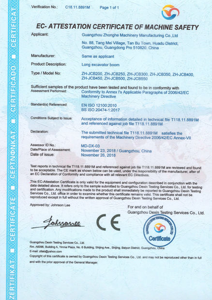 China Jiangmen Kaiping Zhonghe Machinery Manufacturing Co., Ltd Certificações