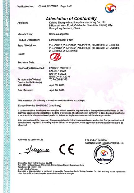 China Jiangmen Kaiping Zhonghe Machinery Manufacturing Co., Ltd Certificações