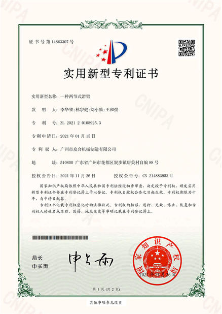 China Jiangmen Kaiping Zhonghe Machinery Manufacturing Co., Ltd Certificações